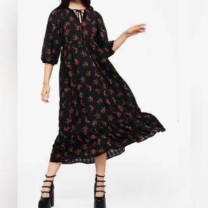 Disturbia Darcey Dark Floral Print Chiffon Midaxi Dress Women’s US12 Whimsigoth